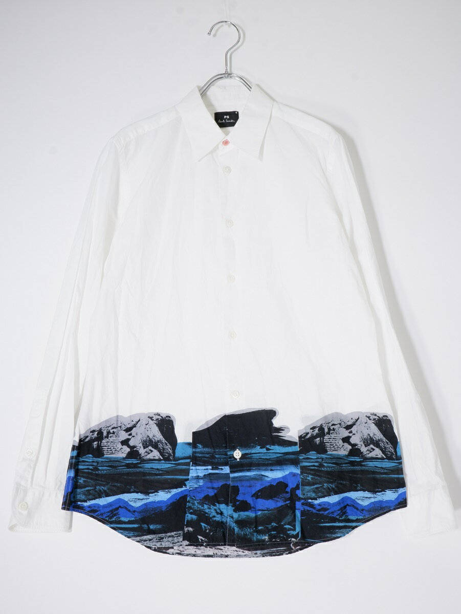 Rakuten - PS Paul Smithピーエス ポールスミス HAROLD’S LANDSCAPE PRINT SHIRT プリントデザイン長袖シャツ【MSHA77539】【白】【S】【中古】【沖縄.離島以外 送料無料】【DM250304】