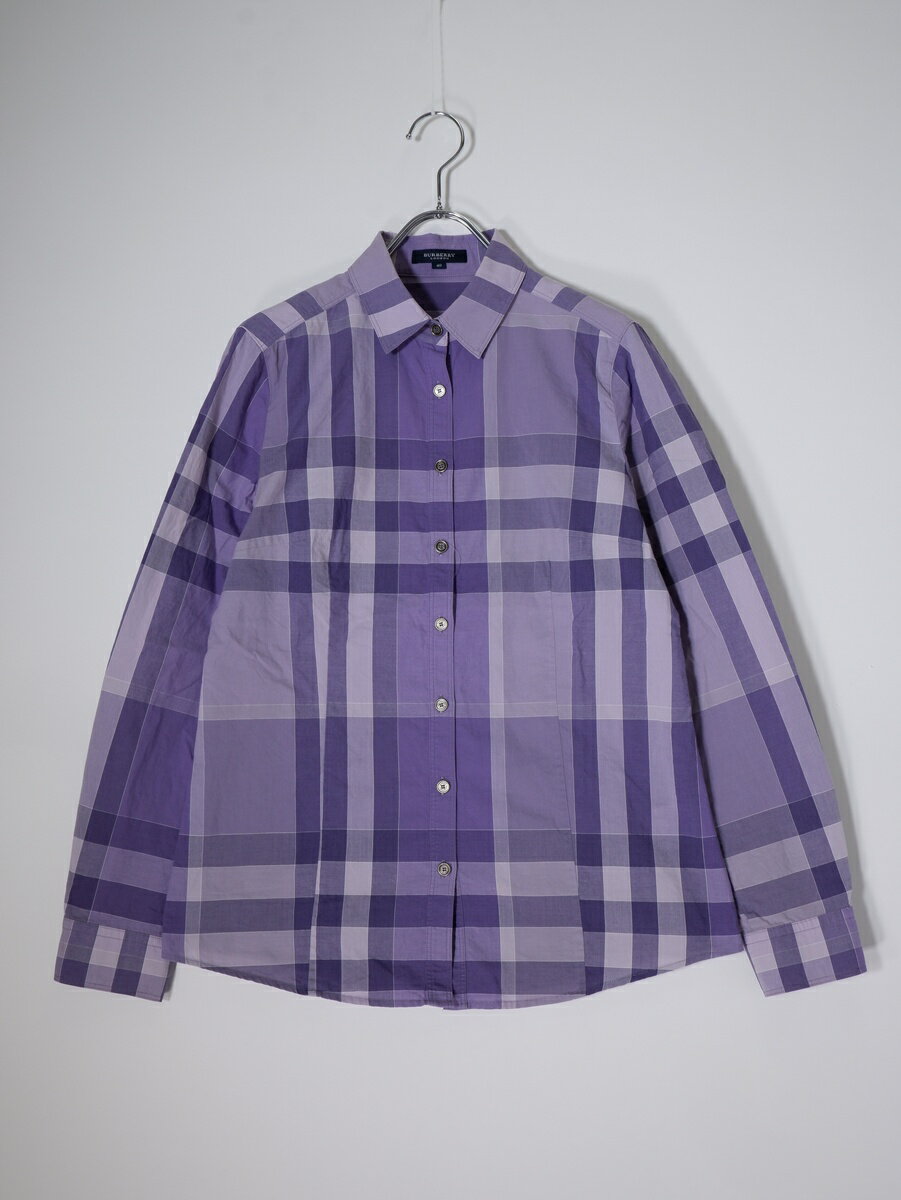 BURBERRY LONDONバーバリー ロンドン ビックチェック 製品洗い加工コットンブラウスシャツ【LSHA80741】【パープル系】【40】【中古】【沖縄.離島以外 送料無料】【DM260331】
