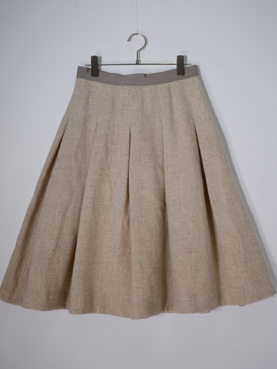 MARGARET HOWELLマーガレットハウエル ウールツイード タックプリーツフレアスカート【LSKA80742】【BEIGE】【2】【中古】【沖縄.離島以外 送料無料】【DM260127】