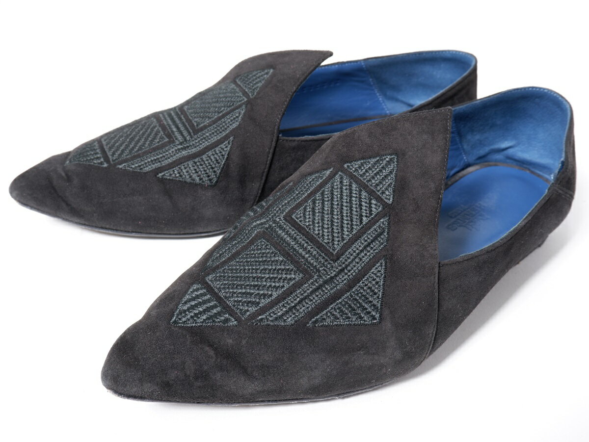 Rakuten - エルメスHERMES 2way スエード H刺繍 フラットパンプス シューズ【LFWA72343】【ブラック】【37】【中古】【沖縄.離島以外 送料無料】【DM230908】