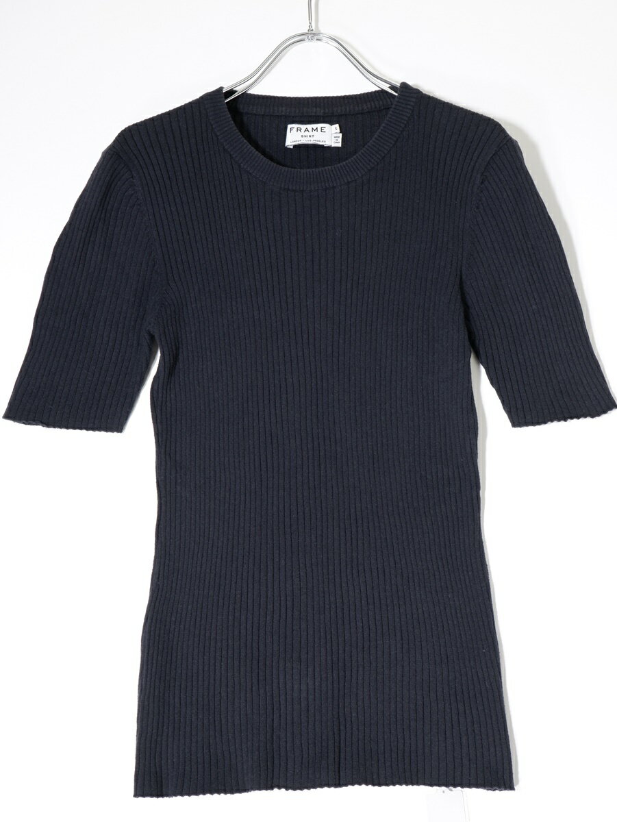 FRAME DENIM L'Appartementアパルトモン購入 100%コットン半袖リブニット【LKNA72144】【ブラック】【S】【中古】【沖縄.離島以外 送料無料】【DM230725】