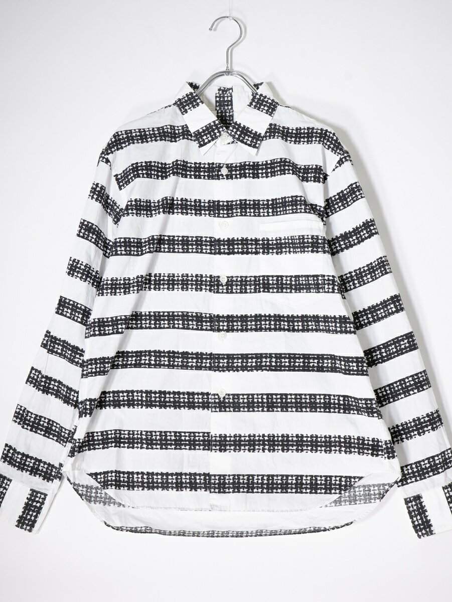 COMME des GARCONS HOMME PLUSコムデギャルソンオムプリュス 製品洗い加工 掠れボーダーストライプ長袖シャツ【MSHA72444】【白黒】【XS】【中古】【沖縄.離島以外 送料無料】【DM230822】