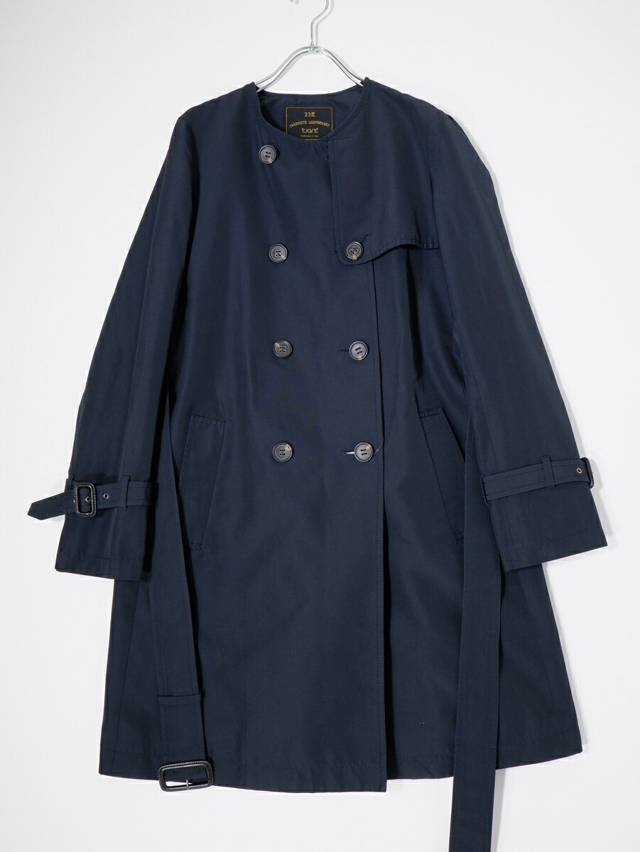 23区ニジュウサンク イタリアTIARE生地 メモリータッサー ノーカラートレンチコート【LCTA79346】【ネイビー】【40】【中古】【沖縄.離島以外 送料無料】【DM250909】