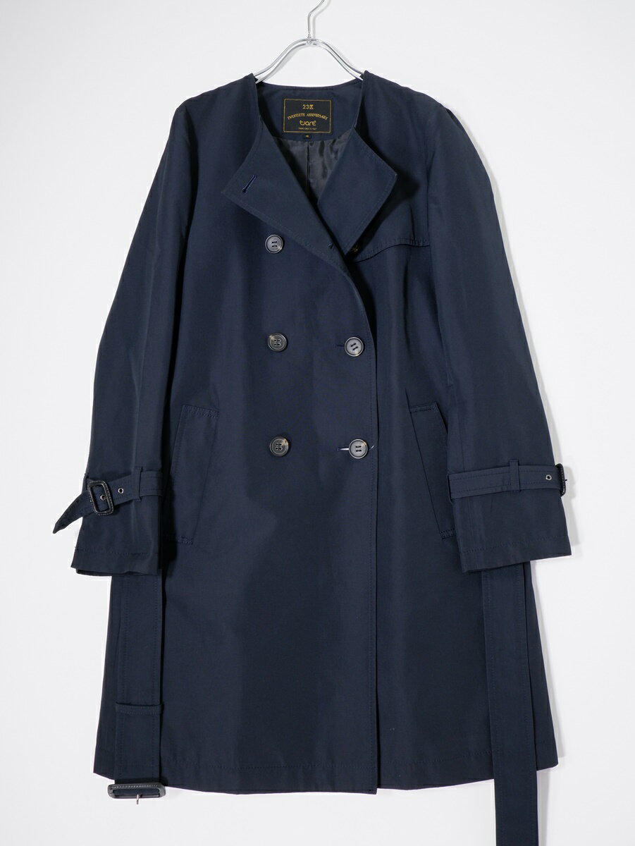 23区ニジュウサンク イタリアTIARE生地 メモリータッサー ノーカラートレンチコート【LCTA79346】【ネイビー】【40】【中古】【沖縄.離島以外 送料無料】【DM250909】
