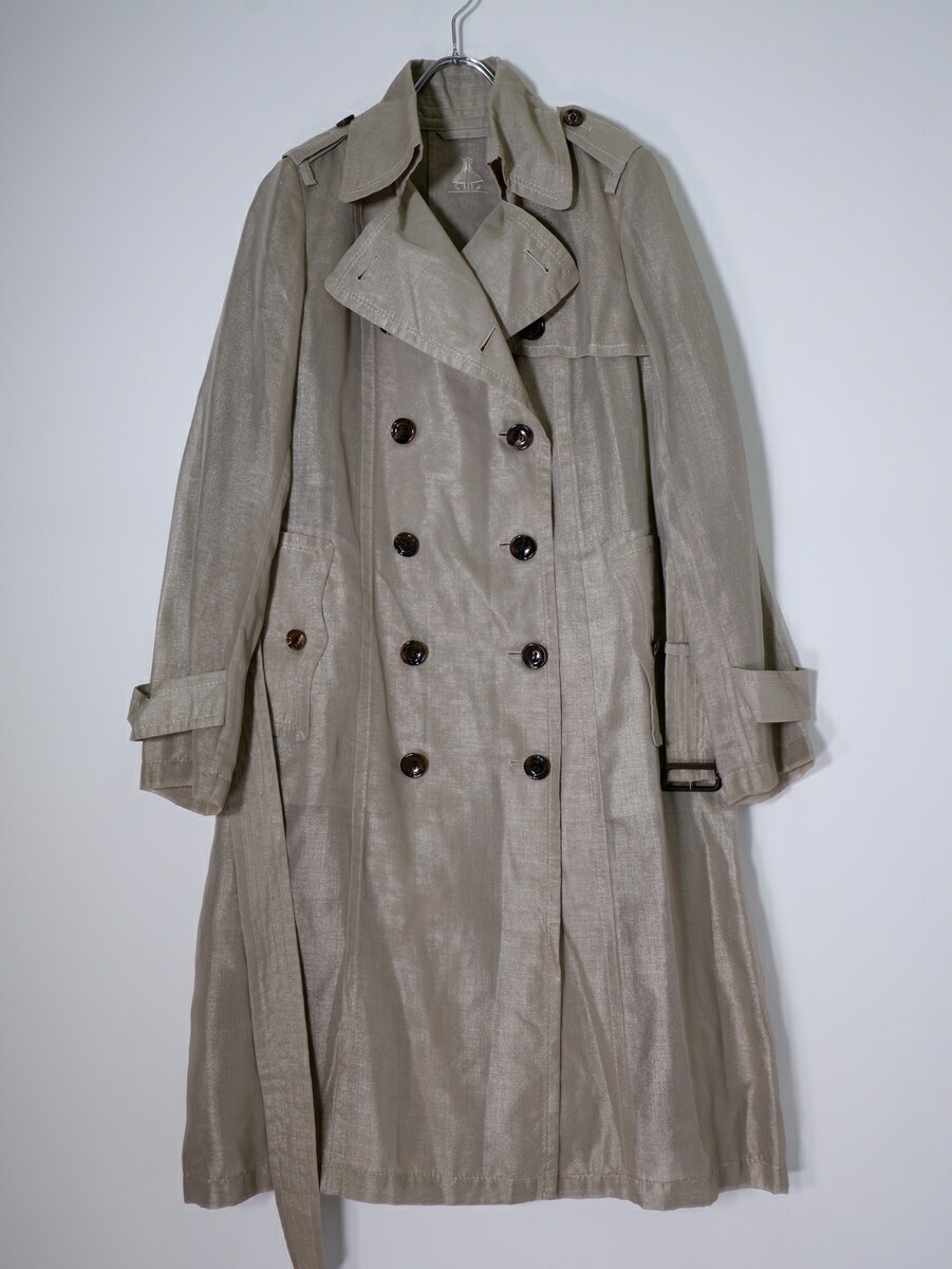 BURBERRYバーバリー 日本製 水牛ボタン 上質シアースプリングトレンチコート【LCTA81146】【光沢感のあるグレージュ系】【40】【中古】【沖縄.離島以外 送料無料】【DM260310】