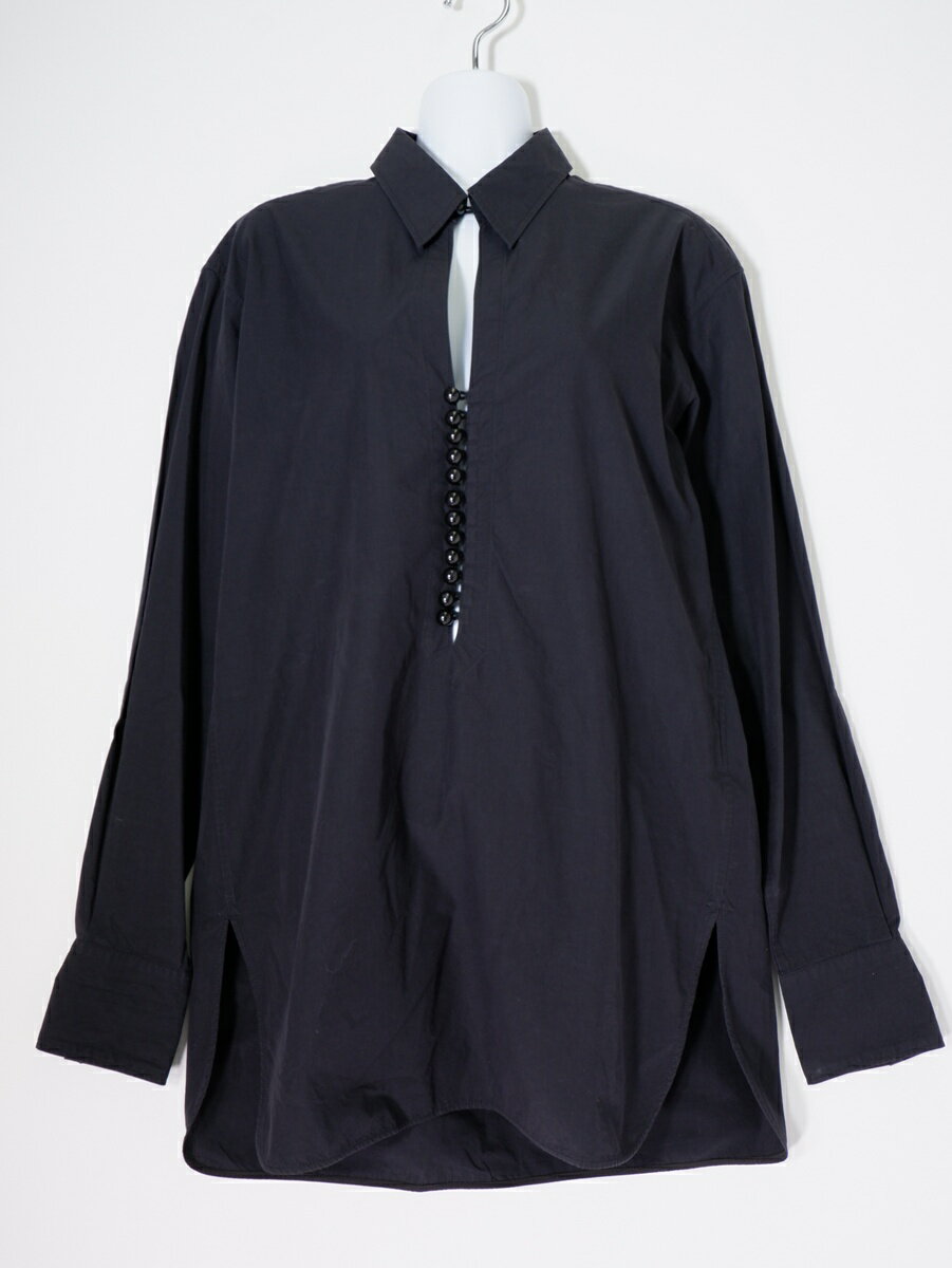 Y's Pink Labelワイズ ピンクレーベル(ヨウジヤマモト) TAKESHI KOSAKA パール調ボタン コットンシルク プルオーバーロングブラウス チュニックシャツ【LTSA80948】【ブラック】【2】【中古】【沖縄.離島以外 送料無料】【DM260224】