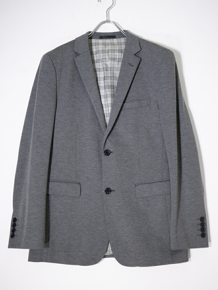 BURBERRY BLACK LABEL/バーバリー ブラックレーベル 裏地チェック ニットジャージーストレッチ テーラードジャケット【MJKA73951】【グレー】【M】【中古】【沖縄.離島以外 送料無料】【DM240115】