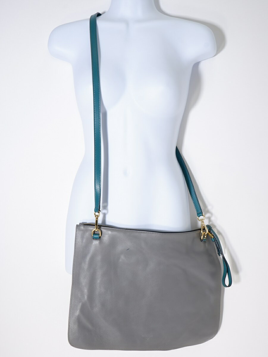 HALABY レザーショルダーバッグ【LBGA62453】【グレー|エメラルド】【-】【中古】【沖縄.離島以外 送料無料】【DM220427】
