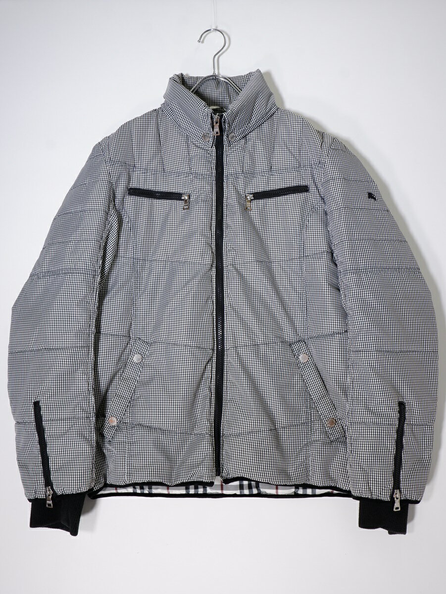 BURBERRY BLACK LABEL/バーバリー ブラックレーベル ギンガムチェックダウンジャケット【MJKA53555】【黒白】【S】【中古】【沖縄.離島以外 送料無料】【DM240514】