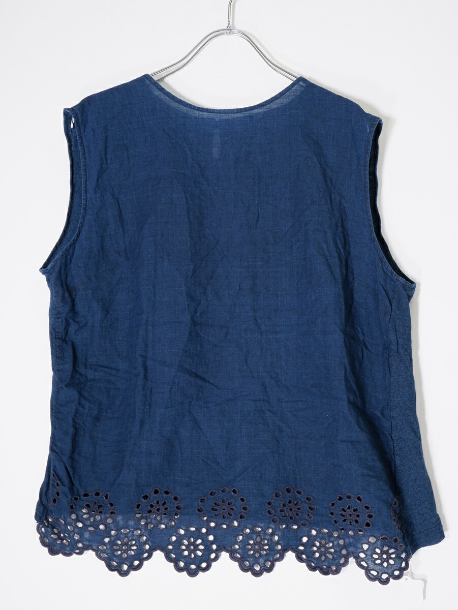 45Rフォーティファイブアール45rpm スカラップ裾カットワーク刺繍デザイン インディゴノースリーブトップス ブラウス【LTSA75757】【インディゴ】【3】【中古】【沖縄.離島以外 送料無料】【DM240813】