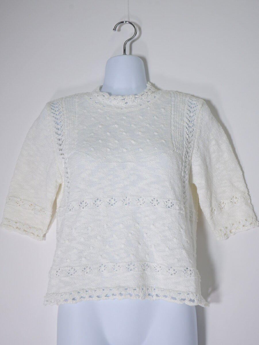 With Jeanウィズジェーン Sev Top Whiteクロシェ編みクロップドニットトップス新品【LKNA79762】【ホワイト】【S】【未使用】【沖縄.離島以外 送料無料】【DM251028】