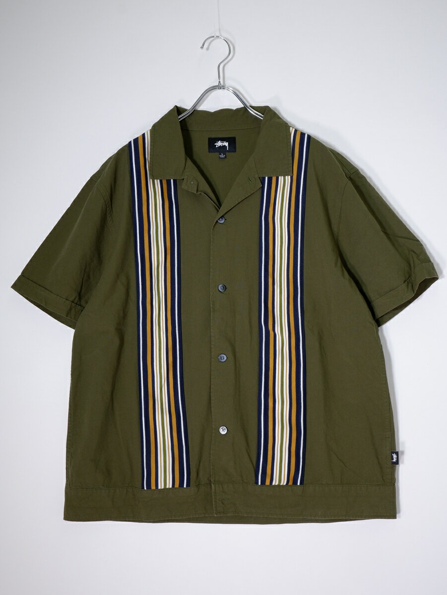 Rakuten - STUSSYステューシー Striped Knit Panel Shirt半袖ストライプ ニットパネル シャツ【MSHA81862】【カーキ】【L】【中古】【沖縄.離島以外 送料無料】【DM260519】