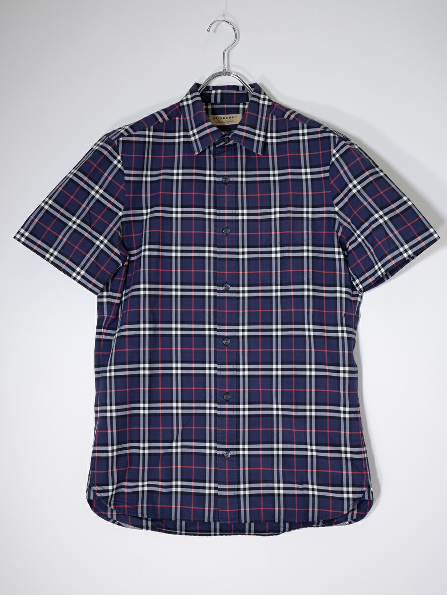 BURBERRY LONDONバーバリー ロンドン チェック柄半袖コットンシャツ【MSHA78966】【ネイビー系】【S】【中古】【沖縄.離島以外 送料無料】【DM250812 】