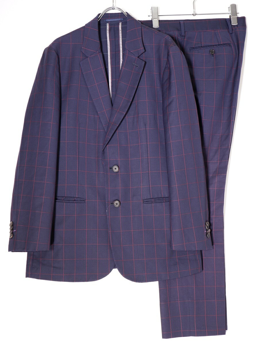 PAUL SMITH LONDONポールスミス ロンドン SOHOウインドペンチェック サマーウールセットアップ スーツ ジャケットパンツ【MSTA70767】【ネイビー】【上L 下80】【中古】【沖縄.離島以外 送料無料】【DM230214】