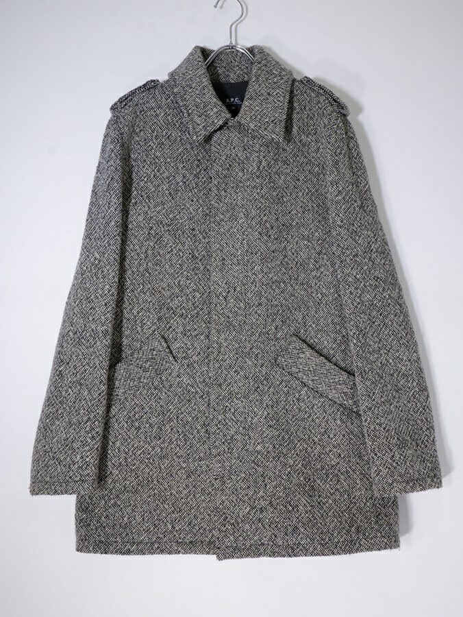 A.P.C.アーペーセーAPC ミックスツイードウール ステンカラーコート 【MCTA77369】【黒|白】【XS】【中古】【沖縄.離島以外 送料無料】【DM250204】