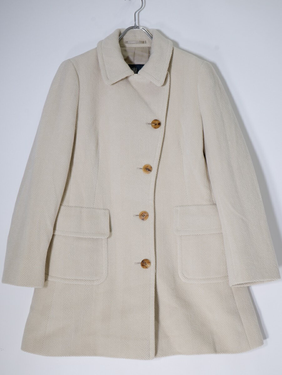 Aquascutumアクアスキュータム 日本製 アンゴラウールヘリンボーンコート【LCTA70670】【アイボリー】【9F】【中古】【沖縄.離島以外 送料無料】【DM230131】