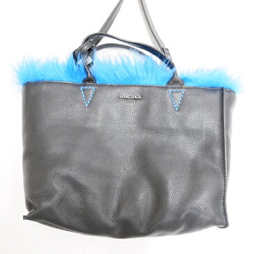 DIESELディーゼル LE-GARUDA S レザー×ファーリバーシブルトートバッグ【LBGA62371】【ブラック×ブルー】【Small 】中古【2点以上同時購入で送料無料】【DM201226】