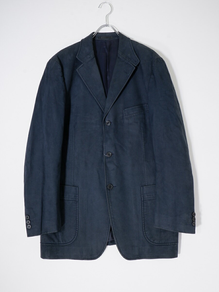 BURBERRY LONDONバーバリー ロンドン 高級人工皮革アマレッタ ヌバック調 千鳥ハウンドトゥース3Bテーラードジャケット【MJKA77371】【ネイビー】【LL】【中古】【沖縄.離島以外 送料無料】【DM250204】