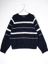 MARGARET HOWELLマーガレットハウエル 2025SS LINEN COTTON(リネンコットン ボーダー ニット)スコットランド製【LKNA78575】【濃紺】【2】【中古】【沖縄.離島以外 送料無料】【DM250624】