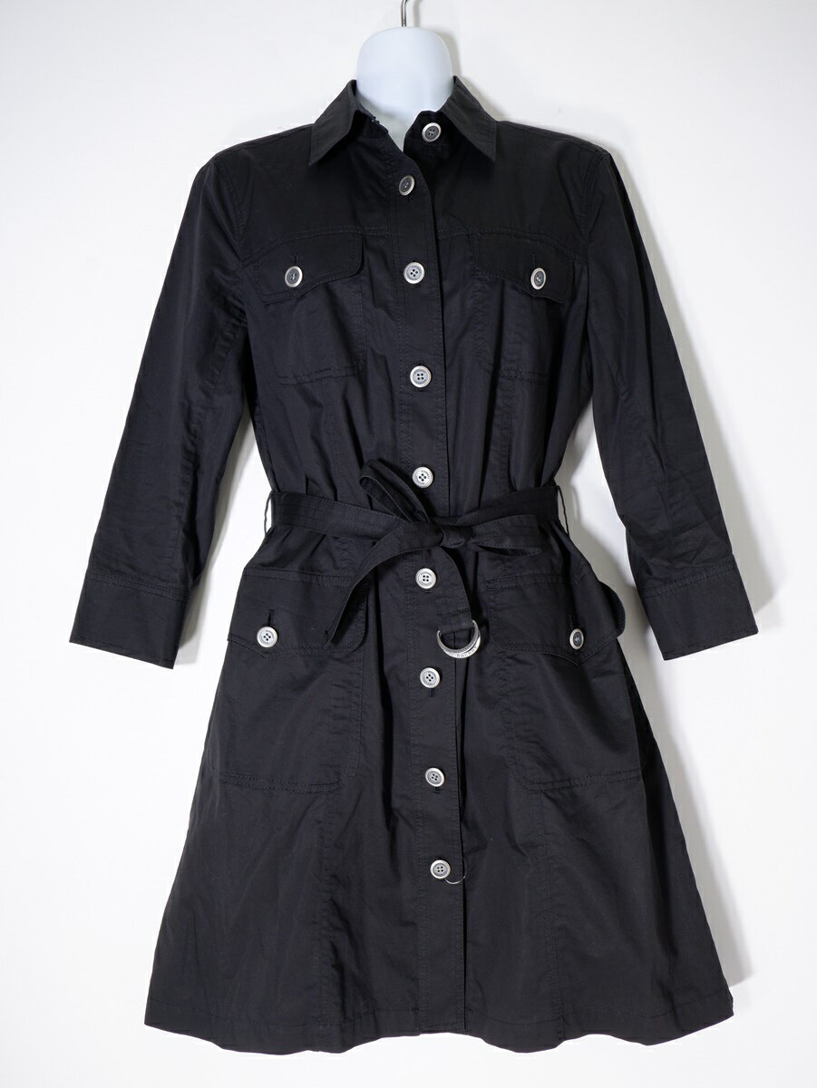 BURBERRY LONDONバーバリー ロンドン ベルト付きコットンサファリワンピース【LOPA76175】【ブラック】【40】【中古】【沖縄.離島以外 送料無料】【DM241022】