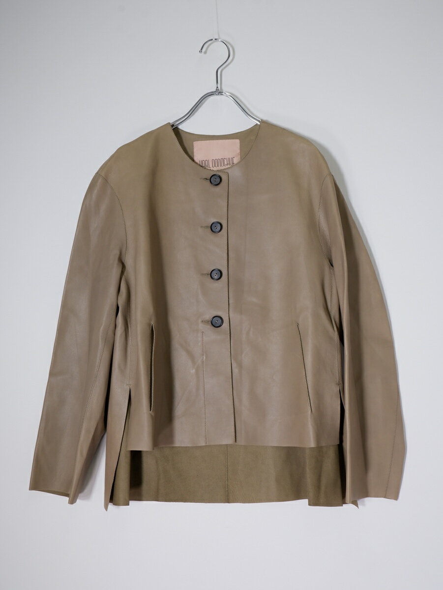 KARL DONOGHUEカールドノヒュー イギリス製 羊革ノーカラーレザージャケット【LJKA80876】【SAGE(カーキベージュ系)】【XS】【中古】【沖縄.離島以外 送料無料】【DM260203】