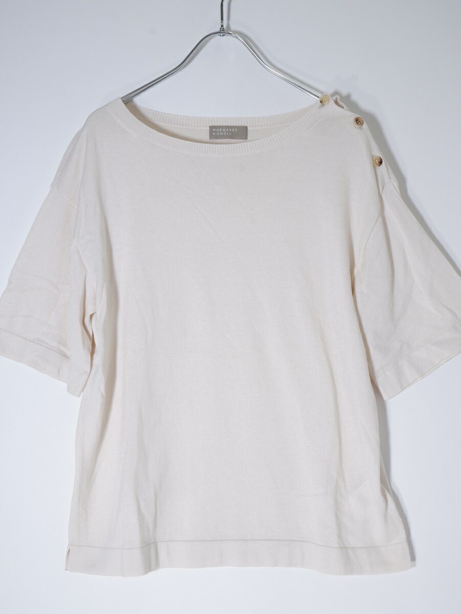 MARGARET HOWELLマーガレットハウエル 2019SS 肩ボタンコットンサマーニット【LKNA68682】【ライトベージュアイボリー系】【2】【中古】【沖縄.離島以外 送料無料】【DM220628】