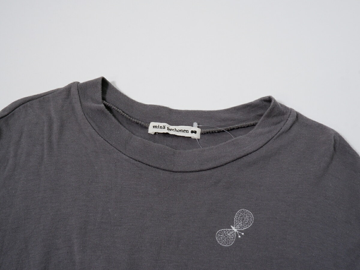 mina perhonenミナペルホネン choucho刺繍コットンカットソーワンピースドレス【LOPA80882】【グレー】【38】【中古】【沖縄.離島以外 送料無料】【DM260210】