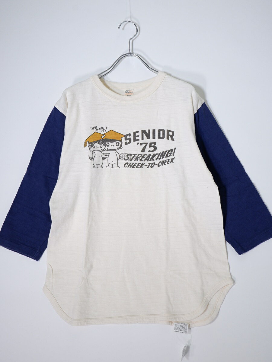 WAREHOUSEウエアハウス 7分袖ベースボールTシャツ SENIOR 75【MTSA80082】【ナチュラル|ネイビー】【S】【中古】【沖縄.離島以外 送料無料】【DM251125】