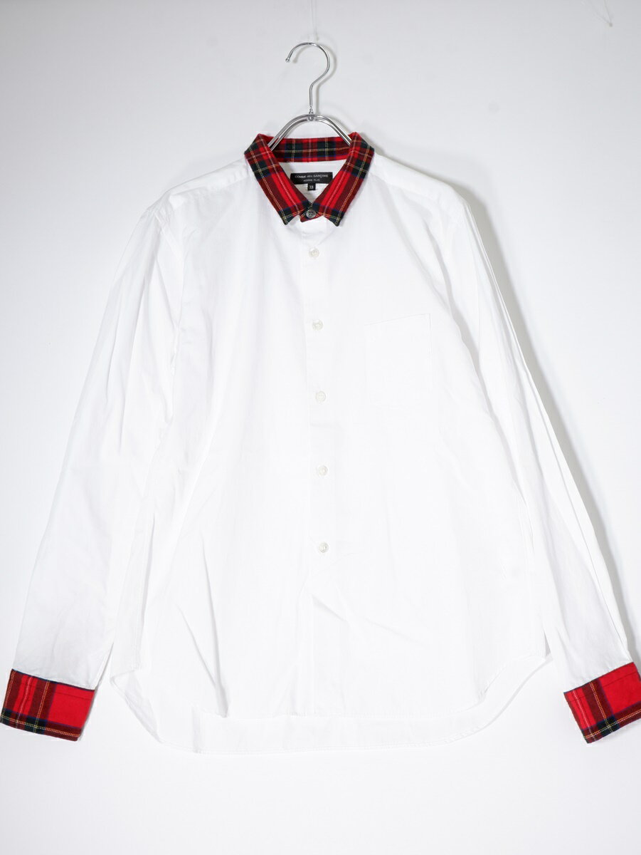 Rakuten - COMME des GARCONS HOMME PLUSコムデギャルソンオムプリュス デカダンス期 ウールチェック切替コットンクレリックシャツ【MSHA72083】【白|赤系】【XS】【中古】【沖縄.離島以外 送料無料】【DM230718】