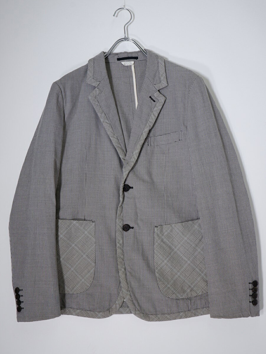 Rakuten - 【楽天スーパーSALE期間中ポイント5倍!】COMME des GARCONS HOMME DEUXコムデギャルソンオムドゥ 特殊加工コットンウールシルク グレンチェック切替ハウンドトゥースジャケット【MJKA79284】【グレー系】【XS】【中古】【沖縄.離島以外 送料無料】【DM250826】