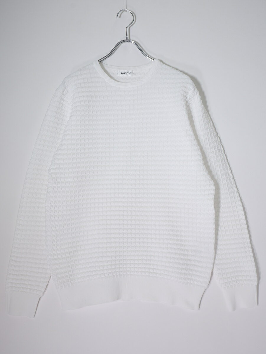 乐天商城 - MONSIEUR NICOLEムッシュニコル ジオメトリックジャカード クルーネックニット【MKNA82389】【ホワイト】【48】【中古】【沖縄.離島以外 送料無料】【DM260609】