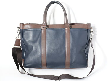 COACHコーチ F54758 2WAYビジネスレザーバッグ【MBGA63490】【ネイビー×ブラウン】【-】中古【2点以上同時購入で送料無料】【DM210528】