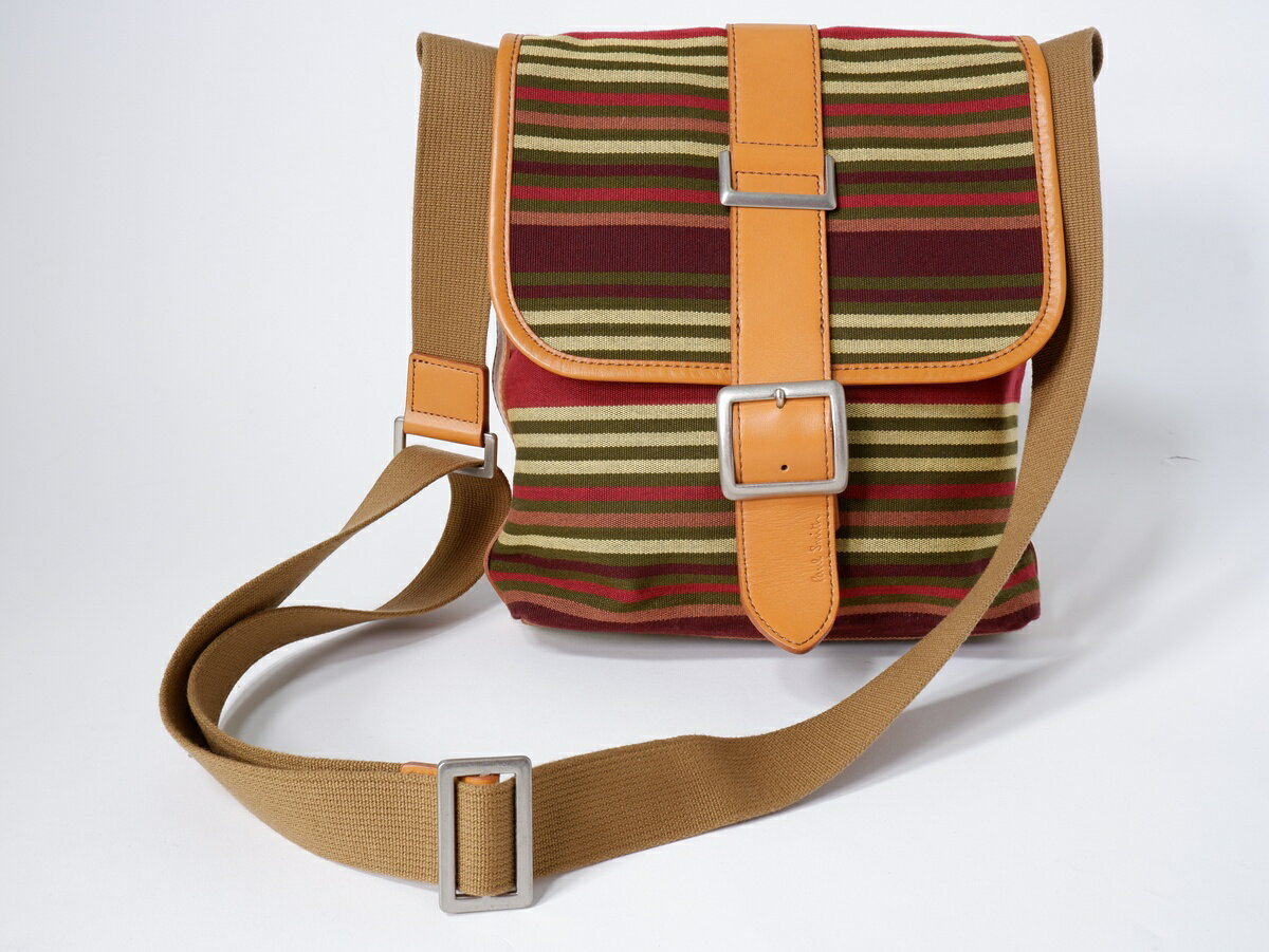 Paul Smithポールスミス キャンバス×レザー マルチボーダーストライプ ショルダーバッグ【MBGA79892】【マルチ】【-】【中古】【沖縄.離島以外 送料無料】【DM251216】