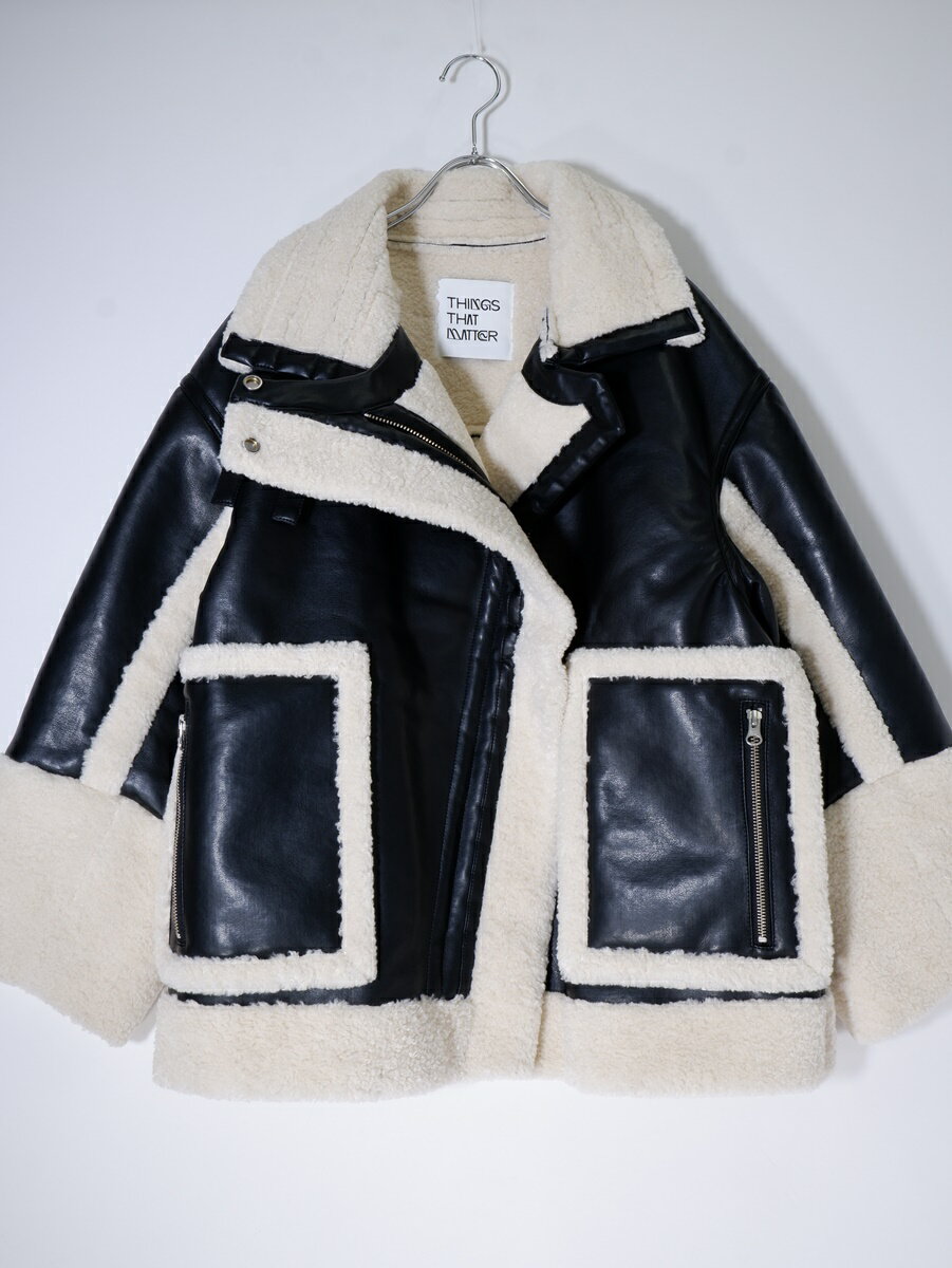 THINGS THAT MATTERシングスザットマター ECO MOUTON BIG RIDERS JACKETエコムートン ビッグ ライダースジャケット【LJKA76995】【ブラック】【フリー】【中古】【沖縄.離島以外 送料無料】【DM250114】