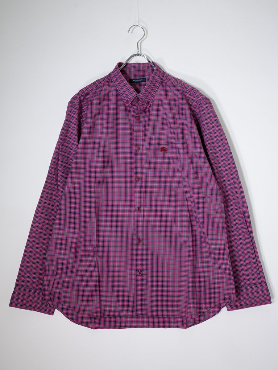 Rakuten - BURBERRY LONDONバーバリー ロンドン 日本製 ホースマーク刺繍 製品洗いコットン チェックボタンダウン長袖シャツ【MSHA81895】【パープルピンク系】【LL】【中古】【沖縄.離島以外 送料無料】【DM260512】