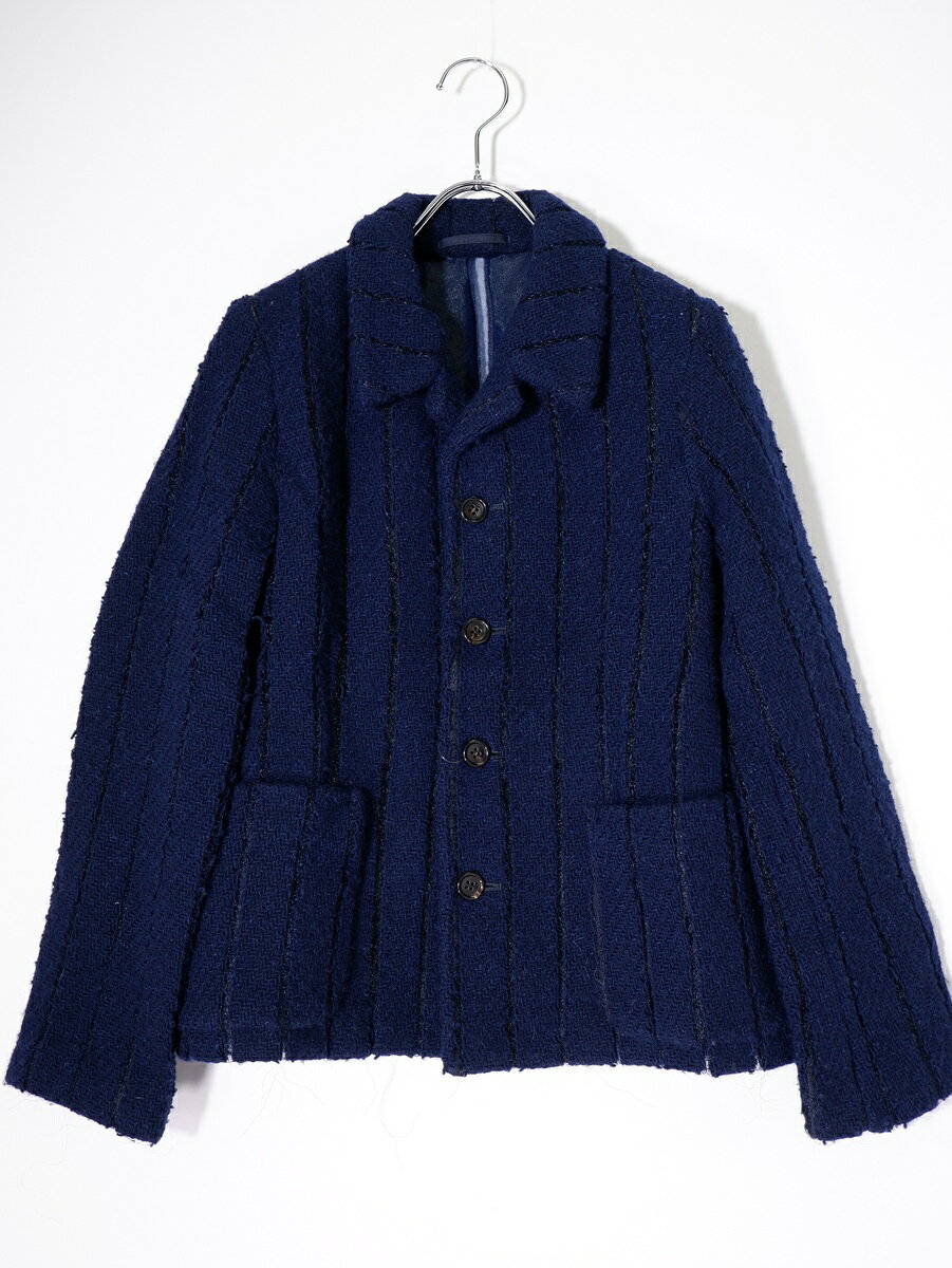 Rakuten - COMME des GARCONSコムデギャルソン 裏地オーガンジー ツイードウールジャケット【LJKA80796】【ネイビー】【S】【中古】【沖縄.離島以外 送料無料】【DM260127】