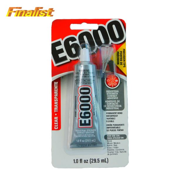 ラインストーン・布・衣装接着に人気！細かい作業に便利なチップ付きE6000（1oz）。社交ダンス衣装やスワロフスキーデコ、DIYに使える強力透明接着剤。