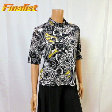 中古 社交ダンス トップス ハイネック黒に白の花 OHTP179325