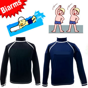 ■スーパーセール■【あす楽対応】【BIARMS】無地ロゴなし スクール　キッズ　【フェイサー】ラッシュガード 長袖　子供用　UVカット 防寒　水着　日本製　学校　水泳授業　プール　ネコポスメール便対応可能　ファスナーなし