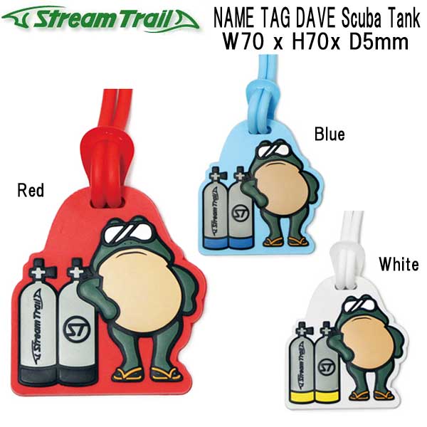 StreamTrailキャラクターDaveのシリコンラバー製ネームタグです。 NAME TAG DAVE Scuba Tank サイズ：W70x H 70 x D 5mm 素材：PVC 商品の細かな仕様は予告無く変更になる場合が御座います。 予めご了承下さい。 使用ディスプレイ、撮影環境によって商品の色は見え方が多少異なります。 メーカー取り寄せの商品です。 完売の場合はご了承下さいませ。 防水バッグ　自転車　アウトドア　防水ケース　水ケース OUTDOOR　streamtrail　　鍵　KEYHOLDER キーホルダー　 2023年2月Stream　Trail