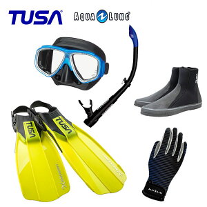 TUSA 軽器材 5点セット　TUSA　M-7500 マスク ヴァリオスノーケル TUSA ブーツ SF5500 SF5000 フィン マリングローブ 軽器材セット ダイビング　シュノーケリング 初心者向き