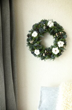 クリスマス リース 【あす楽/送料無料】イヴェール クリスマスリース 玄関 北欧 材料 おしゃれ ナチュラル ホワイト 特大 コットンクリスマス 冬 モノトーン インテリア ディスプレイ 開店開業 新築 祝い ひよりごと【有料バッグ:リースL対応】
