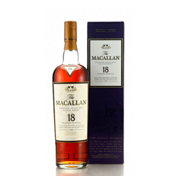 Macallan 1991 18 Year Old / マッカラン 1991 18年 . The Macallan distillery was founded by Alexander Reid, a barley farmer and teacher. The original name of the area was 'Maghellan', which came from the Gallic word 'magh', which means fertile soil, and 'Ellan', from the monk St Fillan, which was closely related to the church that stood in the grounds of The Macallan Estate until 1400. Farmers had already been making whisky on their Speyside farms for several centuries.70cl/43% 1