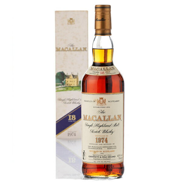 Macallan 1974 18 year old / マッカラン 1974 18年 . The Macallan distillery was founded by Alexander Reid, a barley farmer and teacher. The original name of the area was 'Maghellan', which came from the Gallic word 'magh', which means fertile soil, and 'Ellan', from the monk St Fillan, which was closely related to the church that stood in the grounds of The Macallan Estate until 1400. Farmers had already been making whisky on their Speyside farms for several centuries.70cl/43% 1