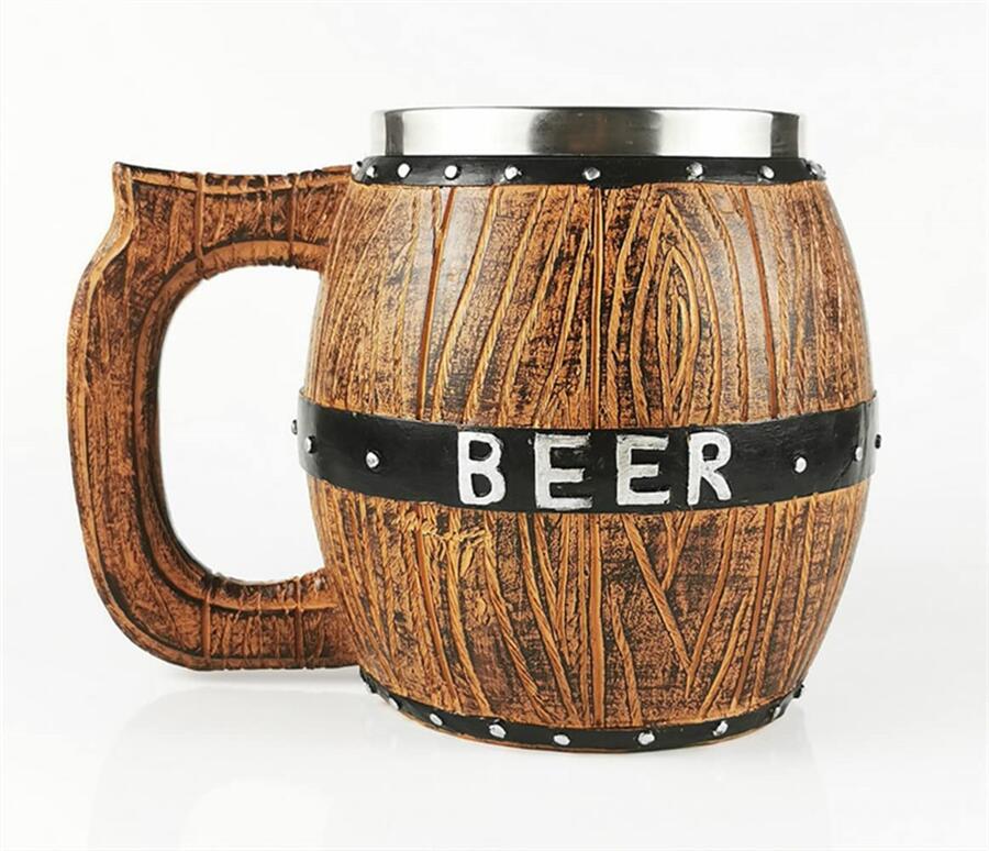Rakuten - 【楽天スーパーSALE】ビアジョッキ ビール ジョッキ 酒器 マグカップ 550ml ステンレススチールカップ 樽型 ワイン コーヒー ミルク 紅茶 飲料 レトロ オシャレ ビール樽カップ オークバレルカップ バー用品