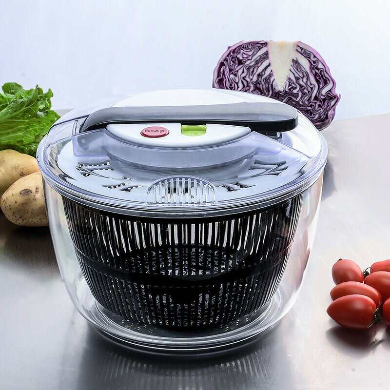 Rakuten - クリアサラダスピナー【野菜水切り器 野菜 水切り ボウル ざる コンパクト 小さめ 大容量 大きめ 押すだけ 食洗機対応】【送料無料】
