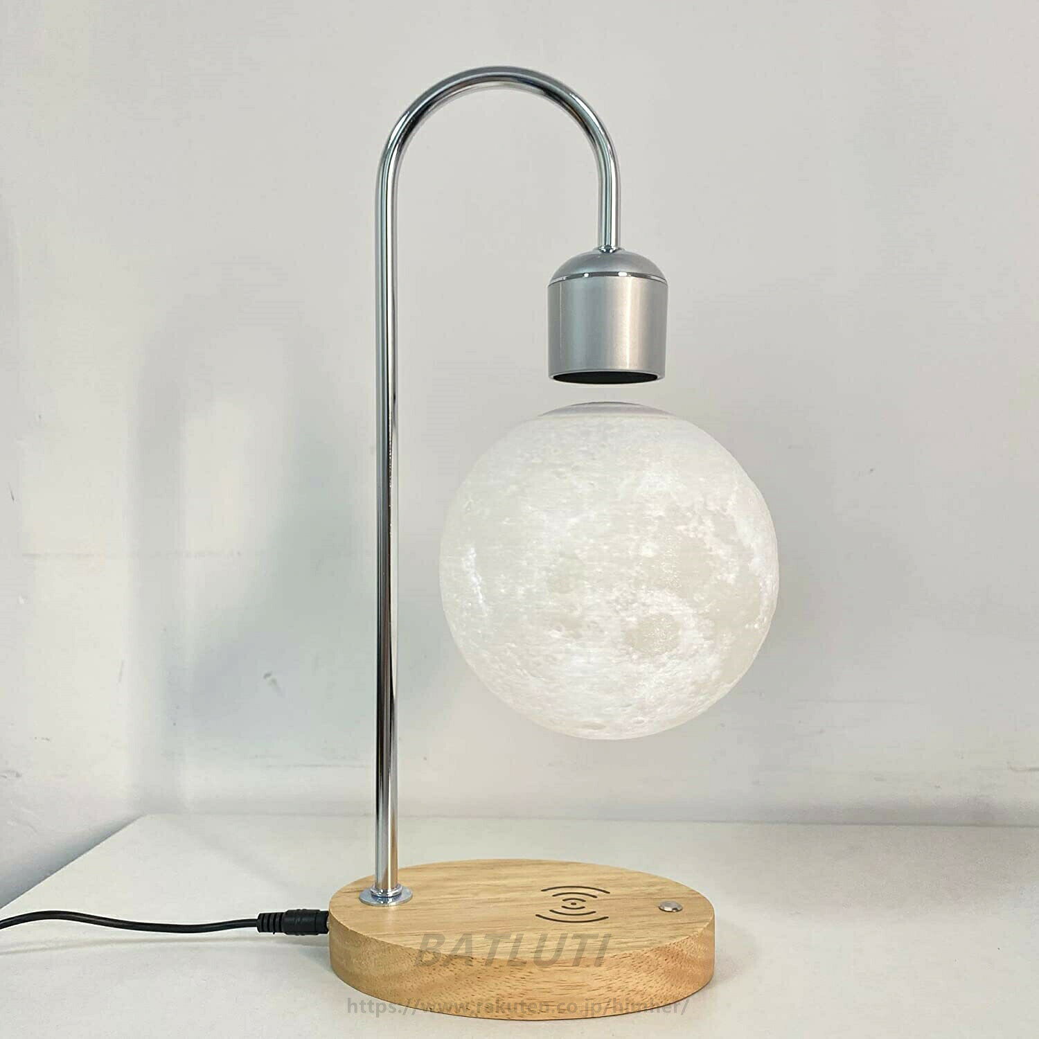 サイズ：160*367mm＜BR＞ テーブルライト 置きライト LEDライト Moon G 宙に浮く 模様も明かりもリアルな　月のワイヤレス　充電付きナイトライト 原木色 宇宙 誕生日プレゼント結婚記念日 結婚祝い 卒業祝い クリスマス プレゼント 雰囲気