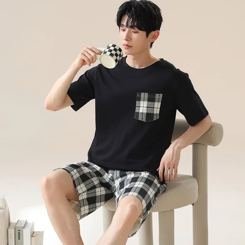 乐天商城 - パジャマ 男性 メンズ 半袖 ルームウェア 夏 L XL 2L 3L 4L 大きいサイズ セットアップ Tシャツ ハーフパンツ 薄手 涼しい ポケット シンプル