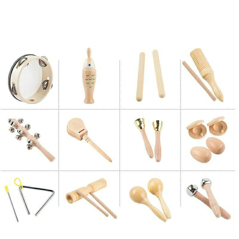 Rakuten - 打楽器 木製 13点セット 幼児用 パーカッション 楽器セット 幼稚園 教育用 音楽玩具 男の子 女の子向け 楽器玩具 子供用 楽器おもちゃ 天然 エコ ミュージックセット パーカッション タンバリン トライアングル