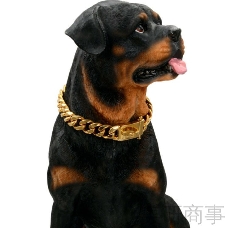 ゴールドステンレスチェーン 大型犬用首輪 太めチェーン おしゃれドッグアクセサリ...